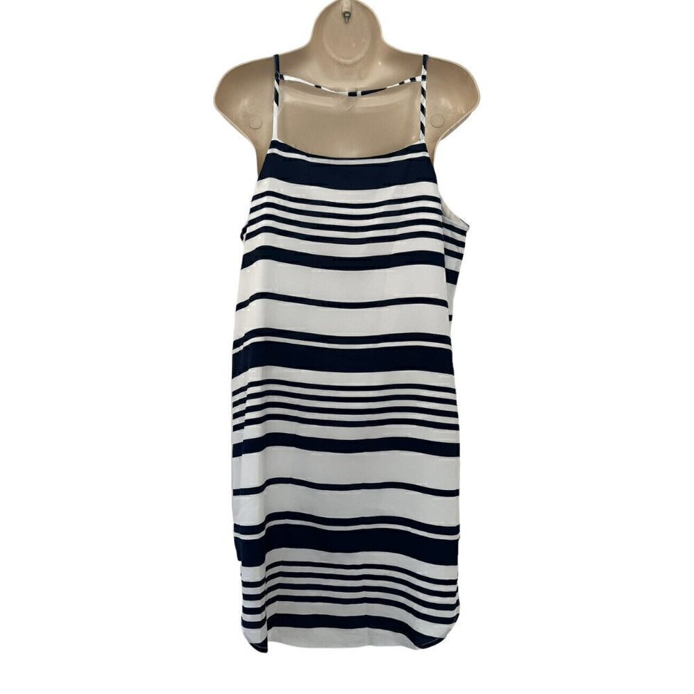 BB Dakota Women's Sz S Navy & White Striped Riley Crepe Dress Spaghetti Straps - Picture 4 of 8